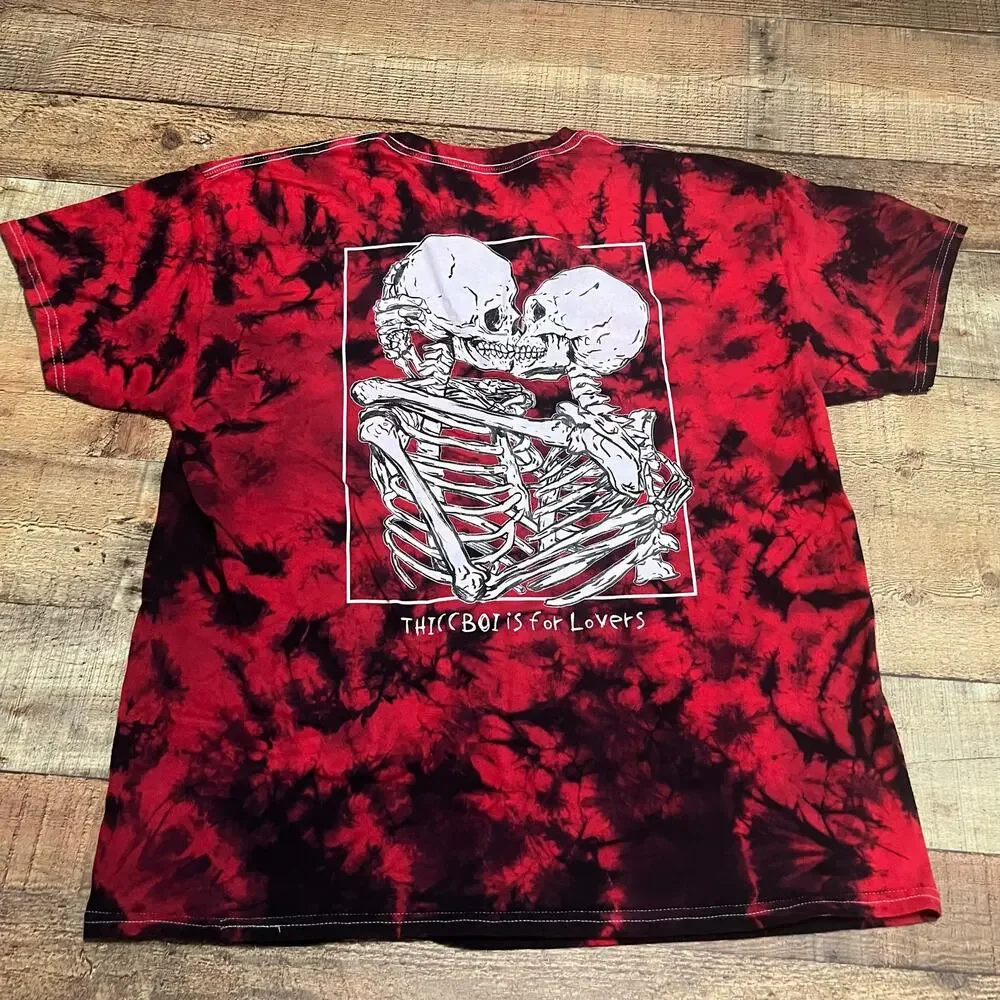 ThiccBoi Is For Lovers Unisex Red Black Tie Dye Athlete Crossfit Tee Shirt Sz L - Picture 4 of 4
